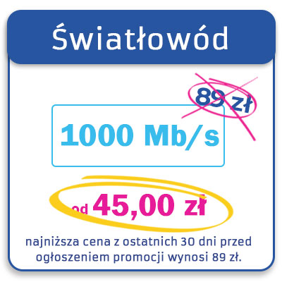 Światłowód 1 GIGA za 45 zł